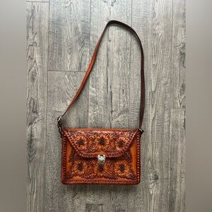Floral Embossed Leather Shoulder Bag